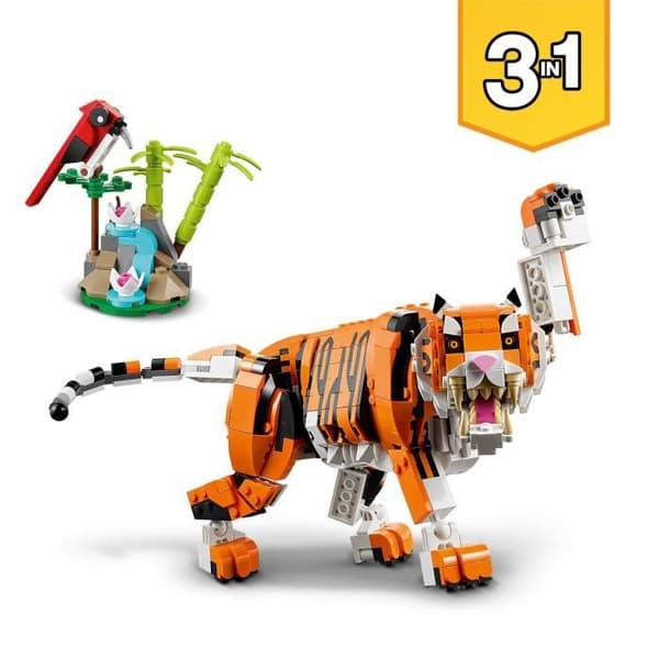 LEGO 31129 Skapare 3-i-1 Hennes Majestät Tigerdjurets leksak och figur, förvandlas till en panda och fisk, barn från 9 år och uppåt