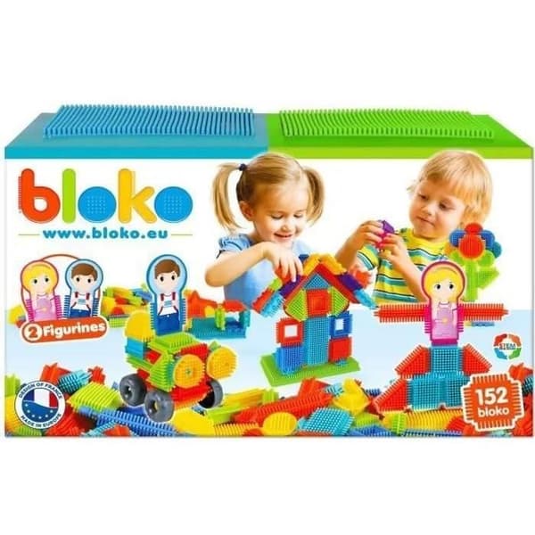 Byggleksak - BLOKO - Box med 150 st med 2 spelbrädor och 2 familjefigurer