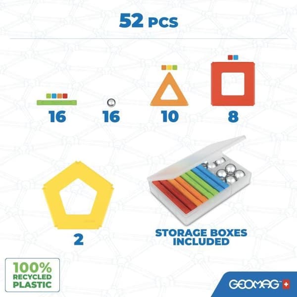 Magnetiskt byggset - GEOMAG - Supercolor Panels Återvunnet 52 delar - Utbildningsleksak - 3D - Hållbar