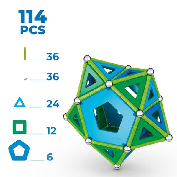 Ekologisk och kreativ magnetisk byggsats - GEOMAG - Klassiska paneler återvunna 114 st