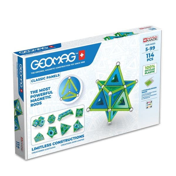 Ekologisk och kreativ magnetisk byggsats - GEOMAG - Klassiska paneler återvunna 114 st