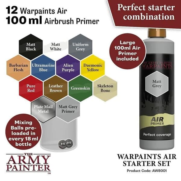 Akrylfärgsset - Army Painter - Warpaints Air - 12 färger - Giftfri grundfärg - Airbrush
