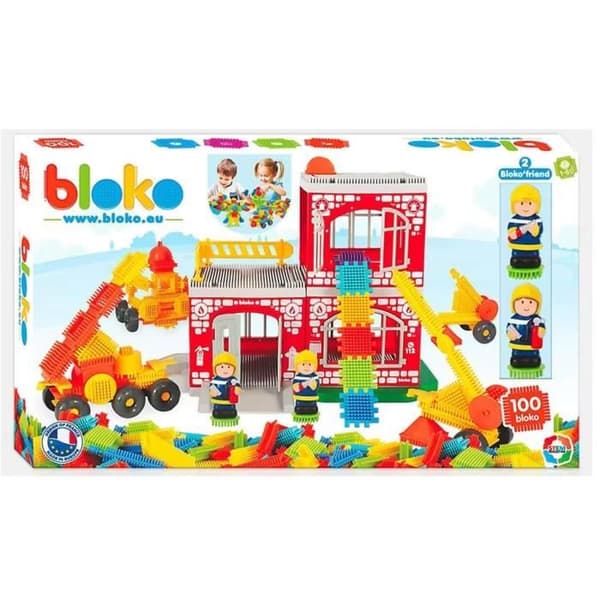 Bloko byggspel - Brandstationen - 100 Bloko - 2 3D-figurer - Barn - Flerfärgad - BLOKO