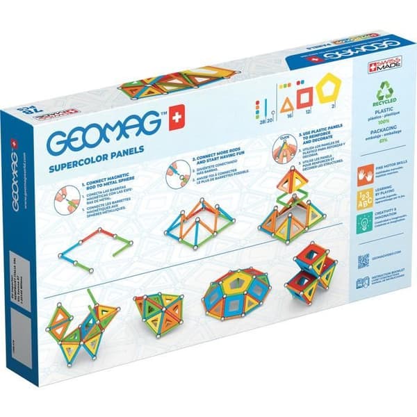 GEOMAG CLASSIC, SUPERFÄRGPANELER 78 st, magnetisk konstruktion, pedagogiska spel, Leksak för barn från 5 år, GMS03