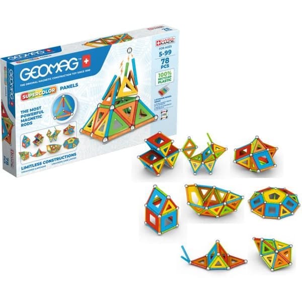 GEOMAG CLASSIC, SUPERFÄRGPANELER 78 st, magnetisk konstruktion, pedagogiska spel, Leksak för barn från 5 år, GMS03