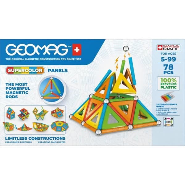 GEOMAG CLASSIC, SUPERFÄRGPANELER 78 st, magnetisk konstruktion, pedagogiska spel, Leksak för barn från 5 år, GMS03