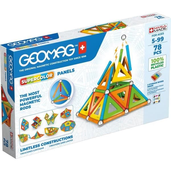 GEOMAG CLASSIC, SUPERFÄRGPANELER 78 st, magnetisk konstruktion, pedagogiska spel, Leksak för barn från 5 år, GMS03