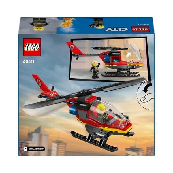 LEGO® 60411 City brandräddningshelikopter, leksak med minifigurer för brandmanspilot, present till barn