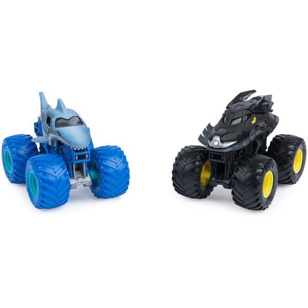 Monster Jam - 6065293 - Set med 2 autentiska monstertruckar i skala 1:64 med Batmobil vs. Megalodon