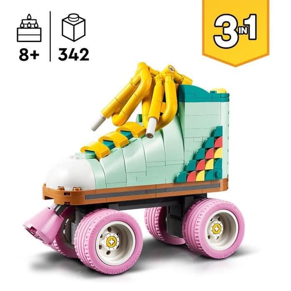 LEGO® 31148 Creator 3in1 retro rullskridskor, leksak med mini-skateboard och bomlåda, retro dekoration