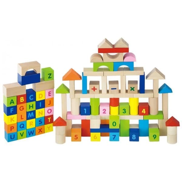 Bokstäver och siffror - Viga Toys - 100 bitar - Flerfärgad - Trä - Från 3 år
