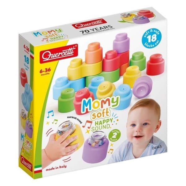 Byggklossar - Quercetti - Momy Soft - Färgglada - 18 stycken - Mjuka med ljud