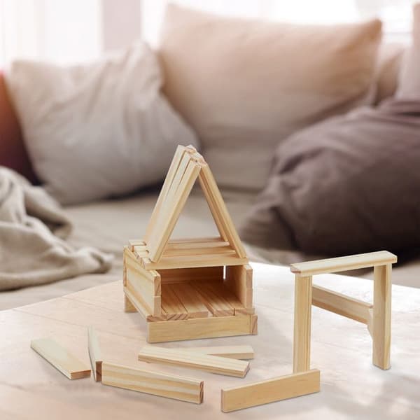 Relaxdays Tour infernale XXL, 300 träklossar, HxBxT: 49x12x12 cm, konstruktioner, hantverk, för barn, natur
