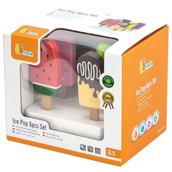 Träleksak - VIGA - Glass 6-pack - 6 färgglada glassar - Giftfri - Utbildande