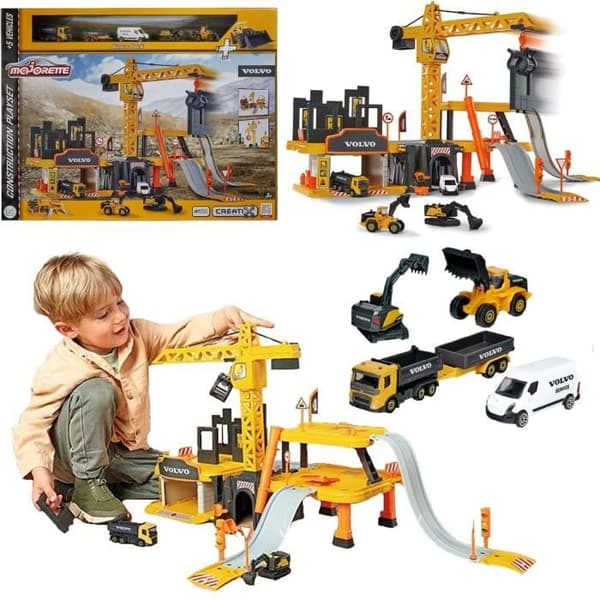 Majorette Volvo Construction Crane Set + 5 fordon