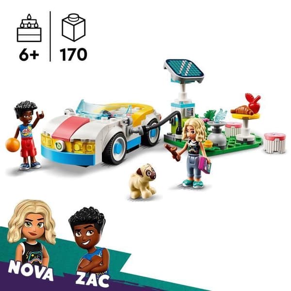 LEGO® 42609 Friends elbil och laddstation, billeksak, med Nova och Zac minifigurer