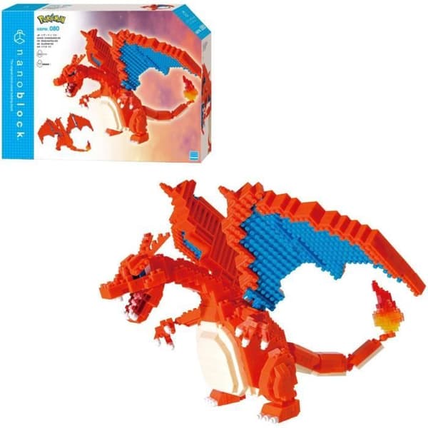 Pokémon Charizard-figur - BANDAI - Nanoblock - Klossfigur 860 delar - Byggsats - NBPM80