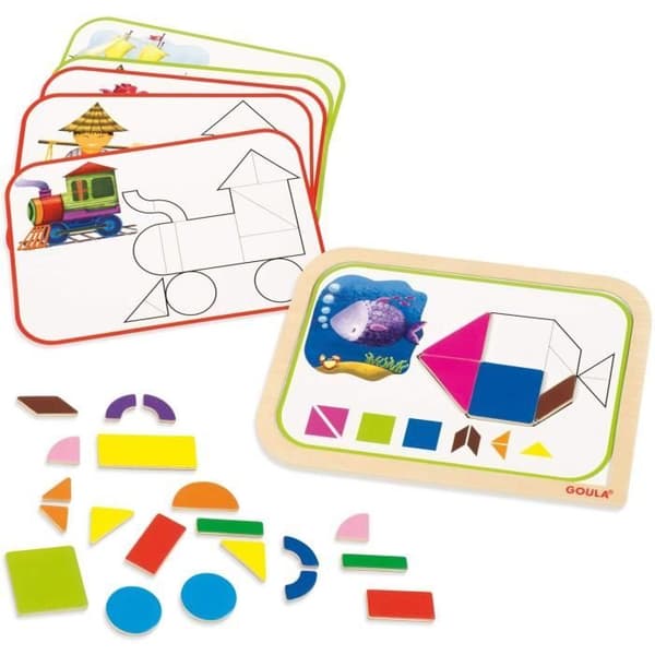Pedagogiskt spel - GOULA - Magnetisk formlåda - 12 aktiviteter med 24 träbitar