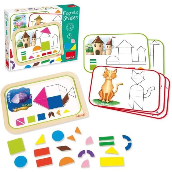 Pedagogiskt spel - GOULA - Magnetisk formlåda - 12 aktiviteter med 24 träbitar