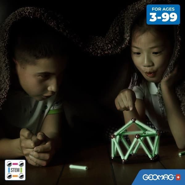 Rakennussarja - GEOMAG - Glow Recycled - 25 osaa - Luminescent - Magneettinen - Kierrätettyä muovia
