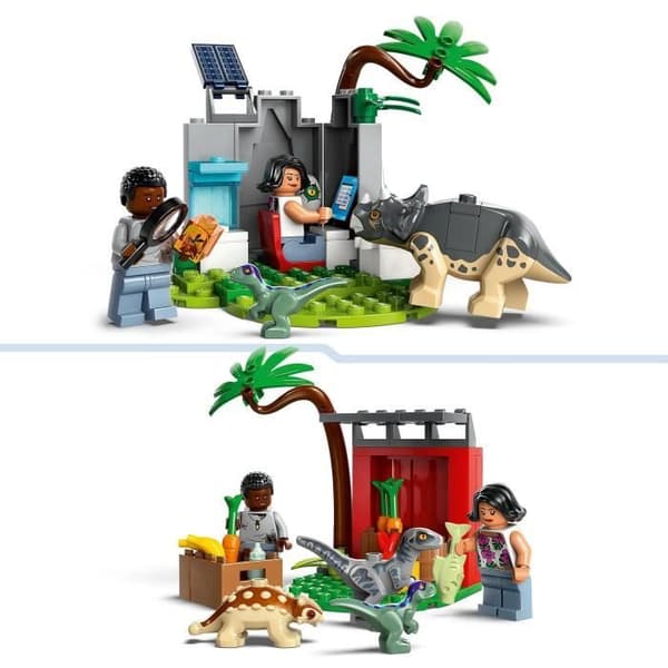 LEGO 76963 Jurassic World Baby Dinosaur Rescue Center leksak med Triceratops och Velociraptor figurer
