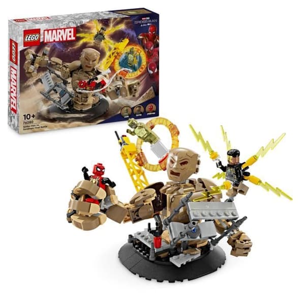 LEGO 76280 Marvel Spider-Man vs. Sandman: Den sista striden, superhjälte minifigurleksaker