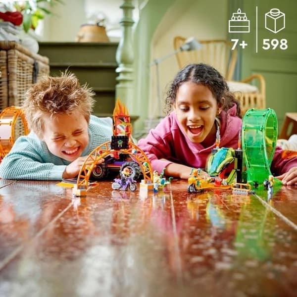 LEGO 60339 City Stuntz Double Looping Stunt Arena, Monster Truck-legetøj, med motorcykel, stuntfigur, børn fra 7 år