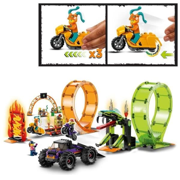 LEGO 60339 City Stuntz Dubbelloopande Stuntarena, Monstertruckleksak, med Motorcykel, Stuntfigur, Barn 7+ år