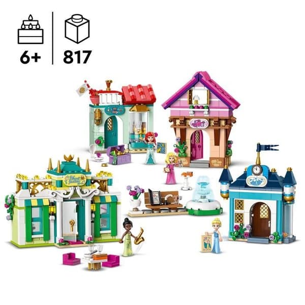 LEGO 43246 Disney Princess Marknadsäventyr Leksak med 4 minidockor: Ariel, Askungen