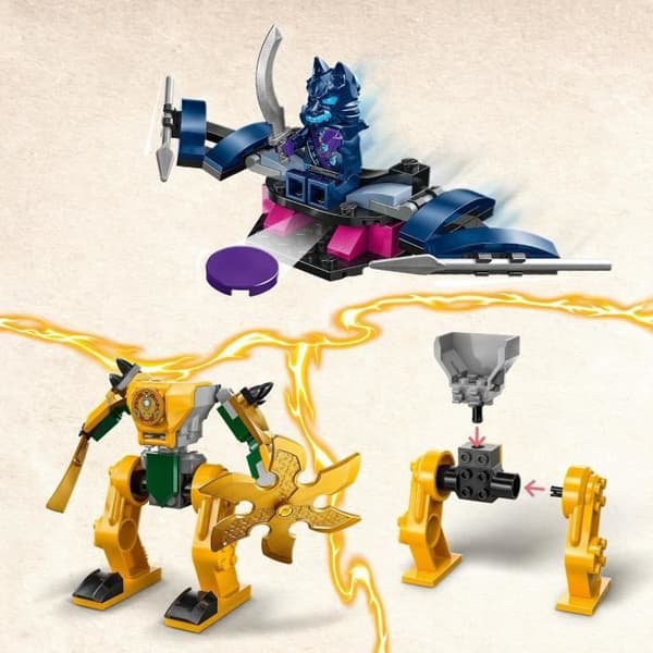 LEGO 71804 NINJAGO Arins stridsrobot, ninjaleksaker med Arins minifigurer med minikatana och robotar