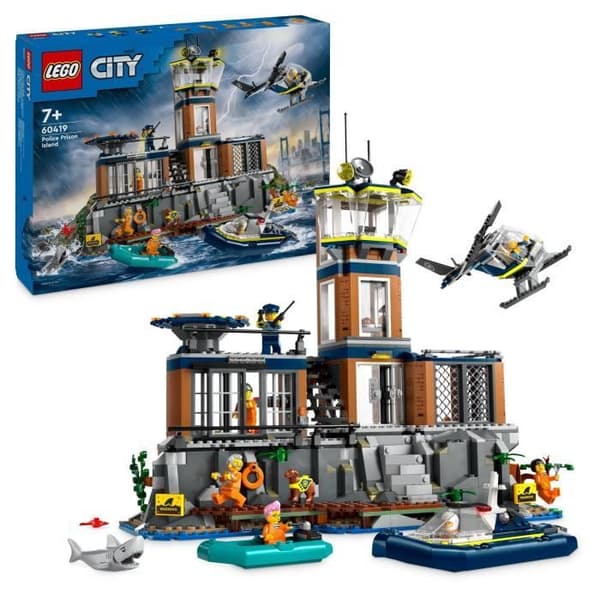 LEGO 60419 City Deep Sea Police Fængselslegetøj med helikopter og båd, 7 minifigurer og hundefigur