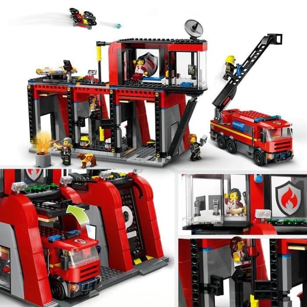 LEGO 60414 City Brandstation & Lastbil, Hundfigur & 5 Minifigurer, Barnpresent