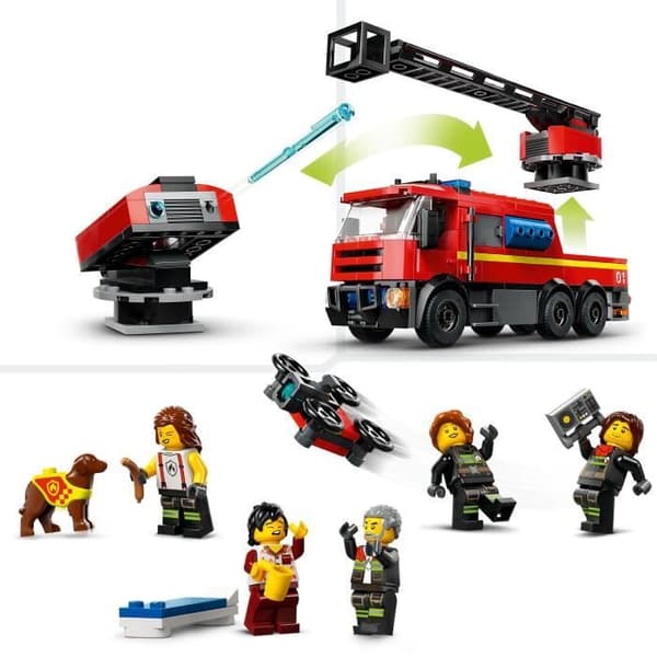 LEGO 60414 City Brandstation & Lastbil, Hundfigur & 5 Minifigurer, Barnpresent