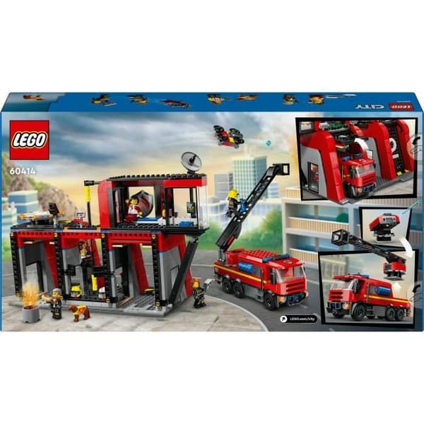 LEGO 60414 City Brandstation & Lastbil, Hundfigur & 5 Minifigurer, Barnpresent