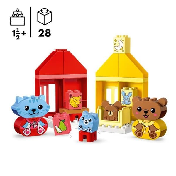 LEGO 10414 DUPLO Ensimmäiset päivittäiset rituaalini - Ruoka- ja nukkumaanmenoaika, sosiaaliset lelut, 4 eläinhahmoa