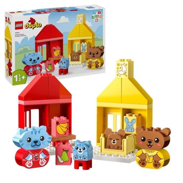 LEGO 10414 DUPLO Ensimmäiset päivittäiset rituaalini - Ruoka- ja nukkumaanmenoaika, sosiaaliset lelut, 4 eläinhahmoa