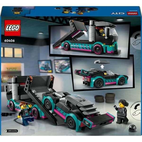 LEGO 60406 City Racerbil & Biltransporter Legetøj med Køretøj, Chauffør Minifigurer