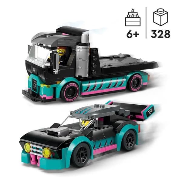 LEGO 60406 City Racerbil & Biltransporter Legetøj med Køretøj, Chauffør Minifigurer