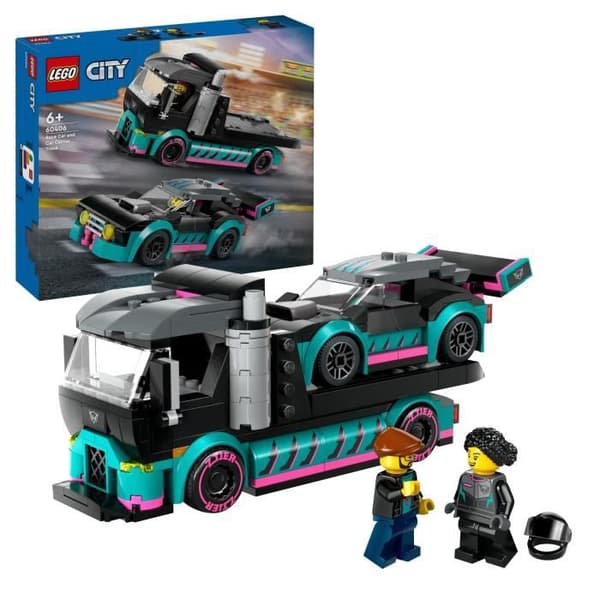 LEGO 60406 City Racerbil & Biltransporter Legetøj med Køretøj, Chauffør Minifigurer