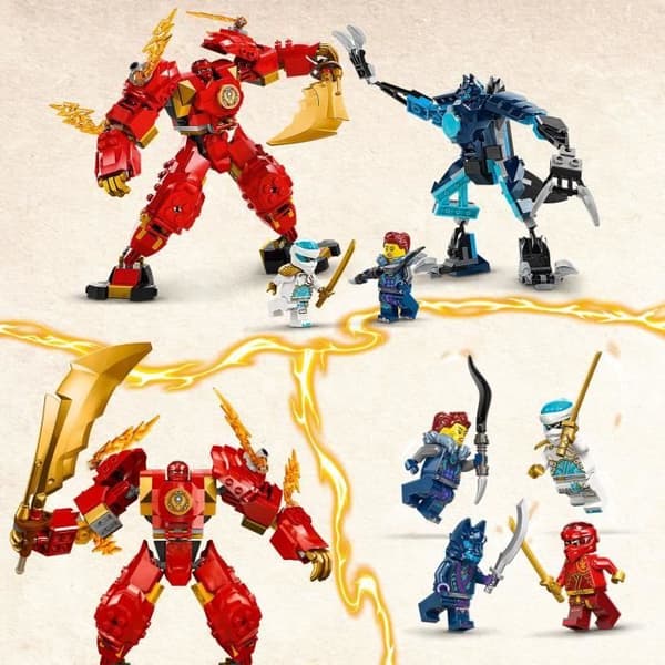 LEGO 71808 NINJAGO Kais elementära eldrobot, ninjaleksak med anpassningsbar figur plus minifigurer av Kai och Zane