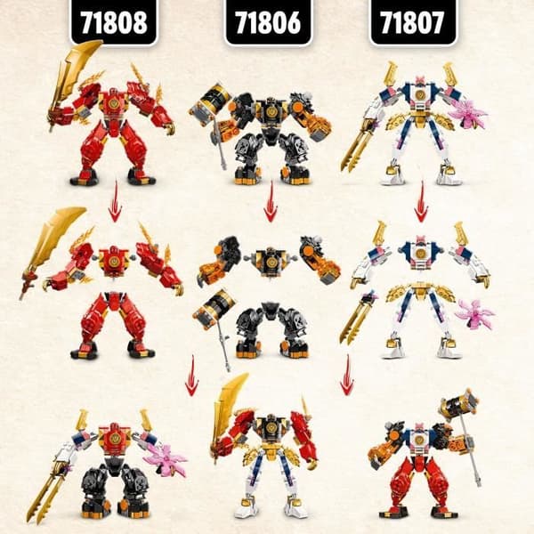LEGO 71808 NINJAGO Kais elementära eldrobot, ninjaleksak med anpassningsbar figur plus minifigurer av Kai och Zane