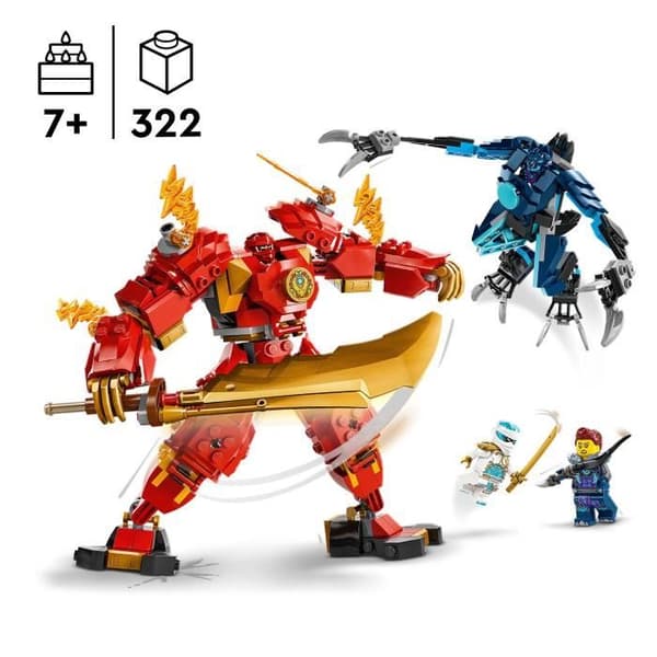 LEGO 71808 NINJAGO Kais elementära eldrobot, ninjaleksak med anpassningsbar figur plus minifigurer av Kai och Zane