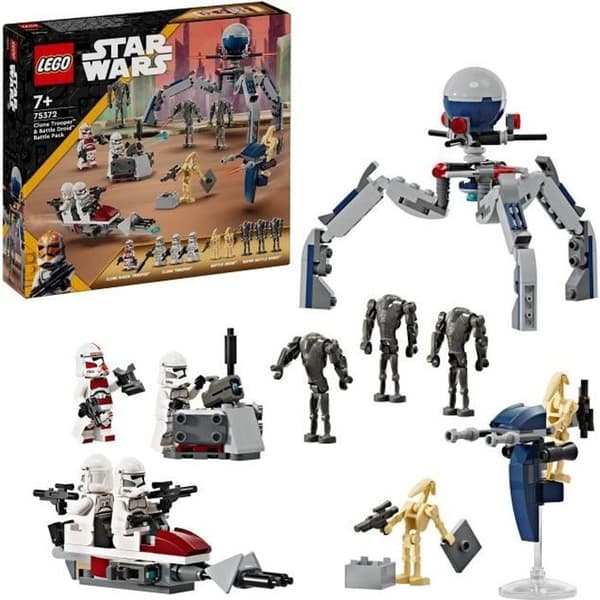 LEGO 75372 Star Wars Klonsoldater och Stridsdroider Stridspaket, leksak med speederbike och minifigur