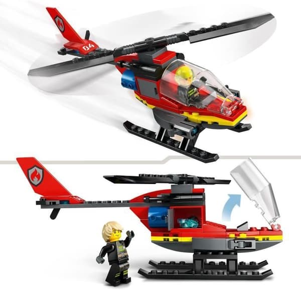LEGO 60411 City Brandhelikopter, leksak med minifigurer av brandmanspilot, present till barn