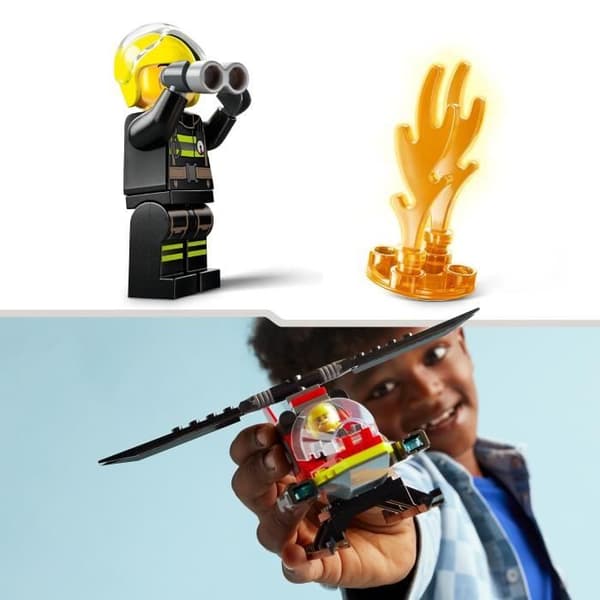 LEGO 60411 City Brandhelikopter, leksak med minifigurer av brandmanspilot, present till barn