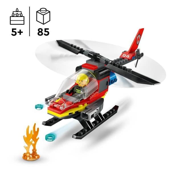 LEGO 60411 City Brandhelikopter, leksak med minifigurer av brandmanspilot, present till barn