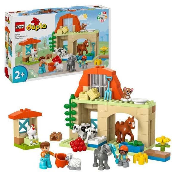 LEGO 10416 DUPLO Min stad tar hand om bondgårdsdjur, pedagogiska leksaker för spädbarn, hus, hästminifigurer