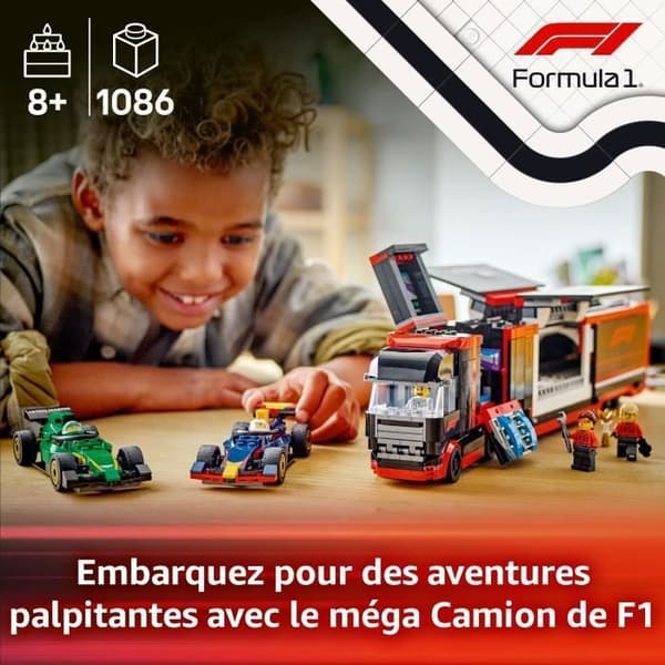 LEGO City 60445 F1-lastbil med RB20 och AMR24 F1-bilar - Spel för pojkar från 8 år