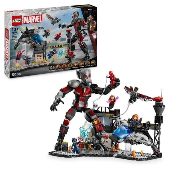 LEGO Marvel 76314 Captain America: Borgerkrigsslaget - Legetøj til 10-årige drenge