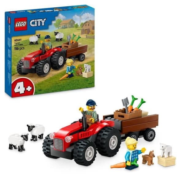LEGO City 60461 Röd lantbrukstraktor med släpvagn och får - Spel för barn från 4 år